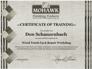 Don Schanzenbach, Professionally trained in wood finishing.