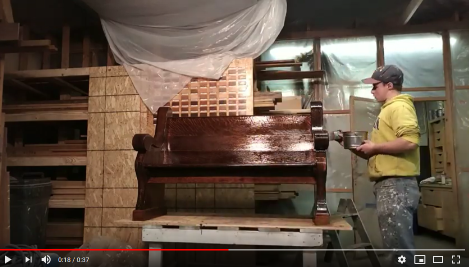 Staining a church pew