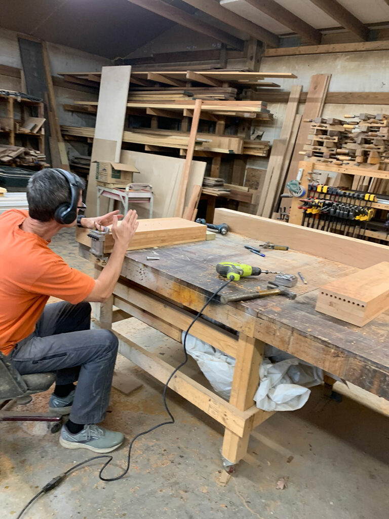 Assembling the custom wood door frame for an exterior shop door