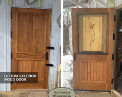 Custom exterior wood shop door, cherry wood